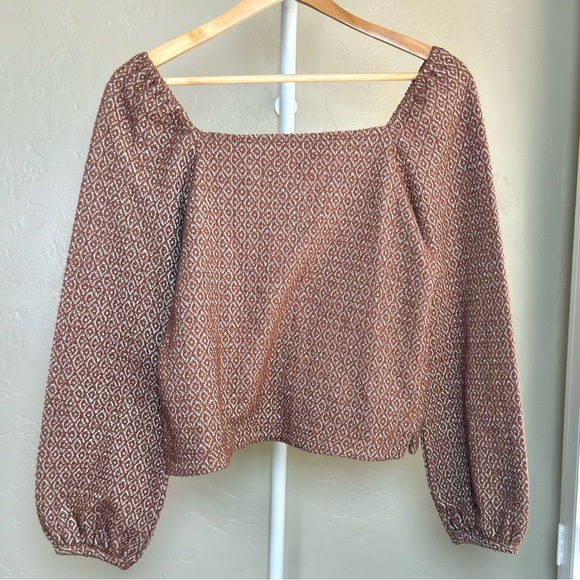 Madewell Jacquard Puff Sleeve Top Size XXS in Color Dark Merlot Brown - Picture 3 of 6